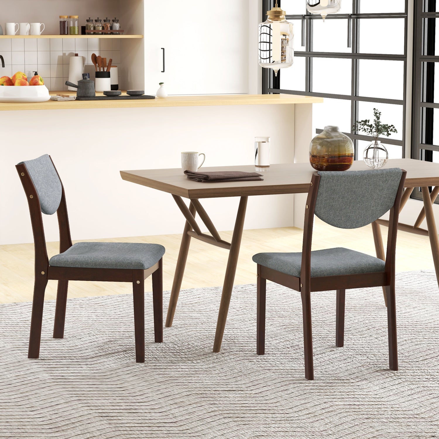 Set Of 2 Wood Kitchen Chairs, Faux Leather Upholstered Seat, Gray Dining Chairs at Gallery Canada