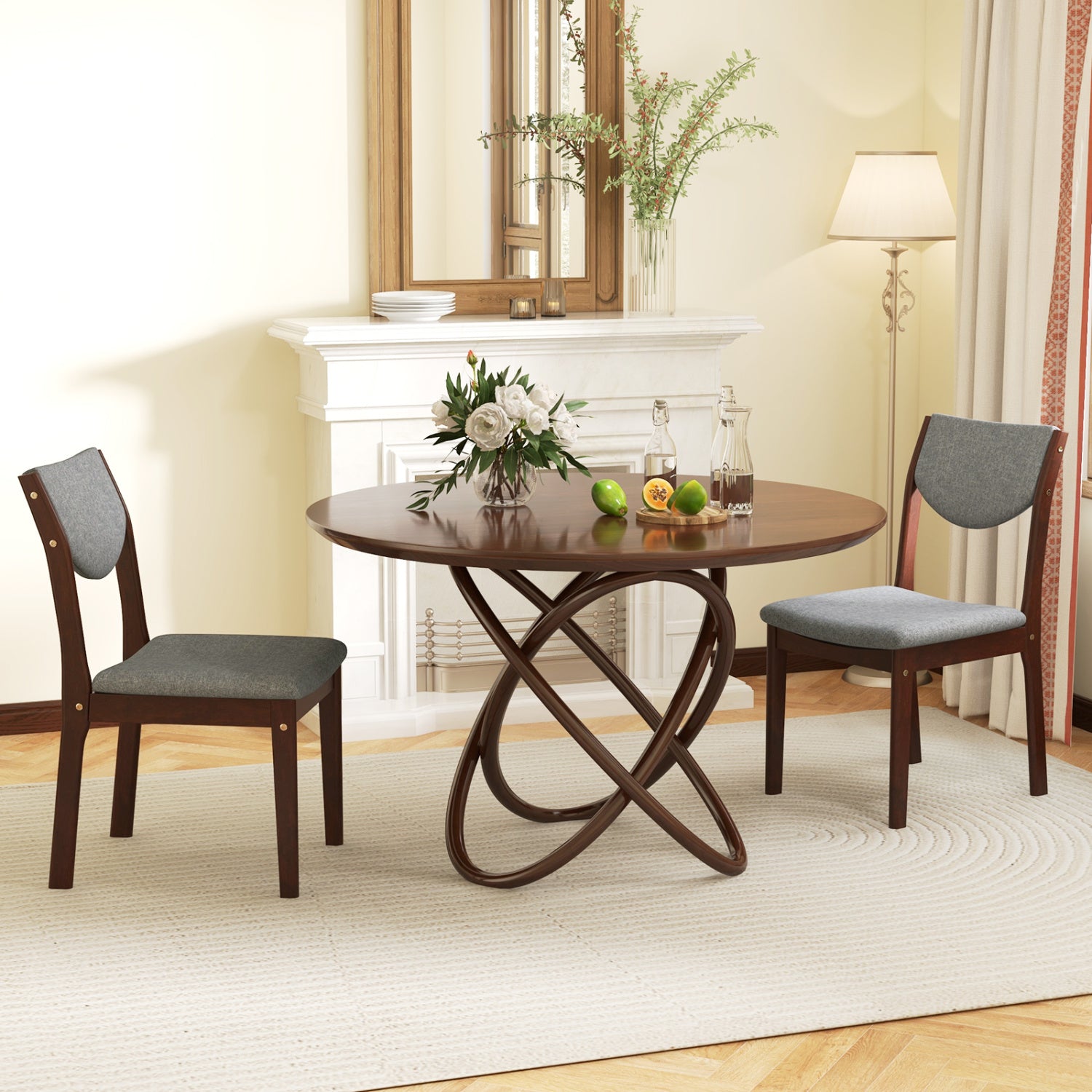 Set Of 2 Wood Kitchen Chairs, Faux Leather Upholstered Seat, Gray Dining Chairs at Gallery Canada