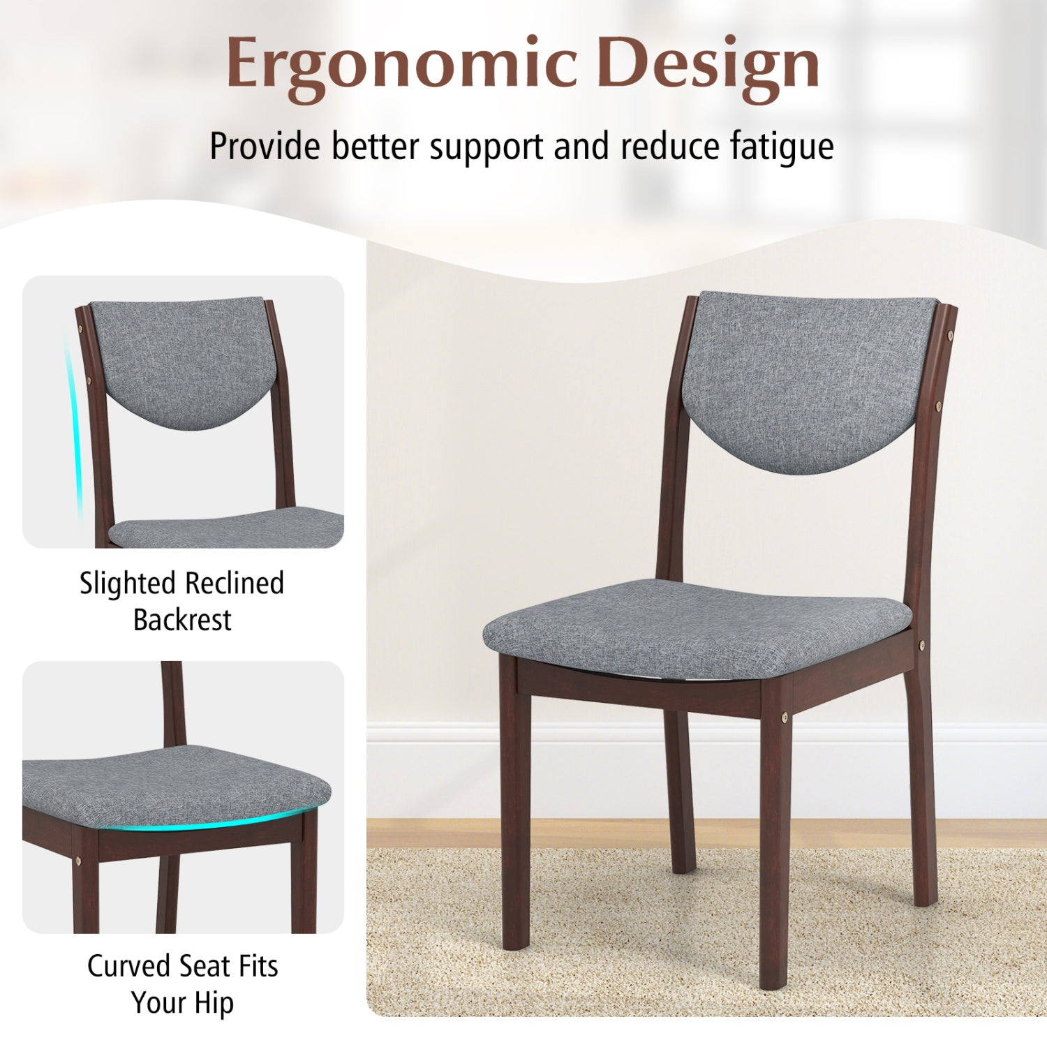 Set Of 2 Wood Kitchen Chairs, Faux Leather Upholstered Seat, Gray Dining Chairs at Gallery Canada