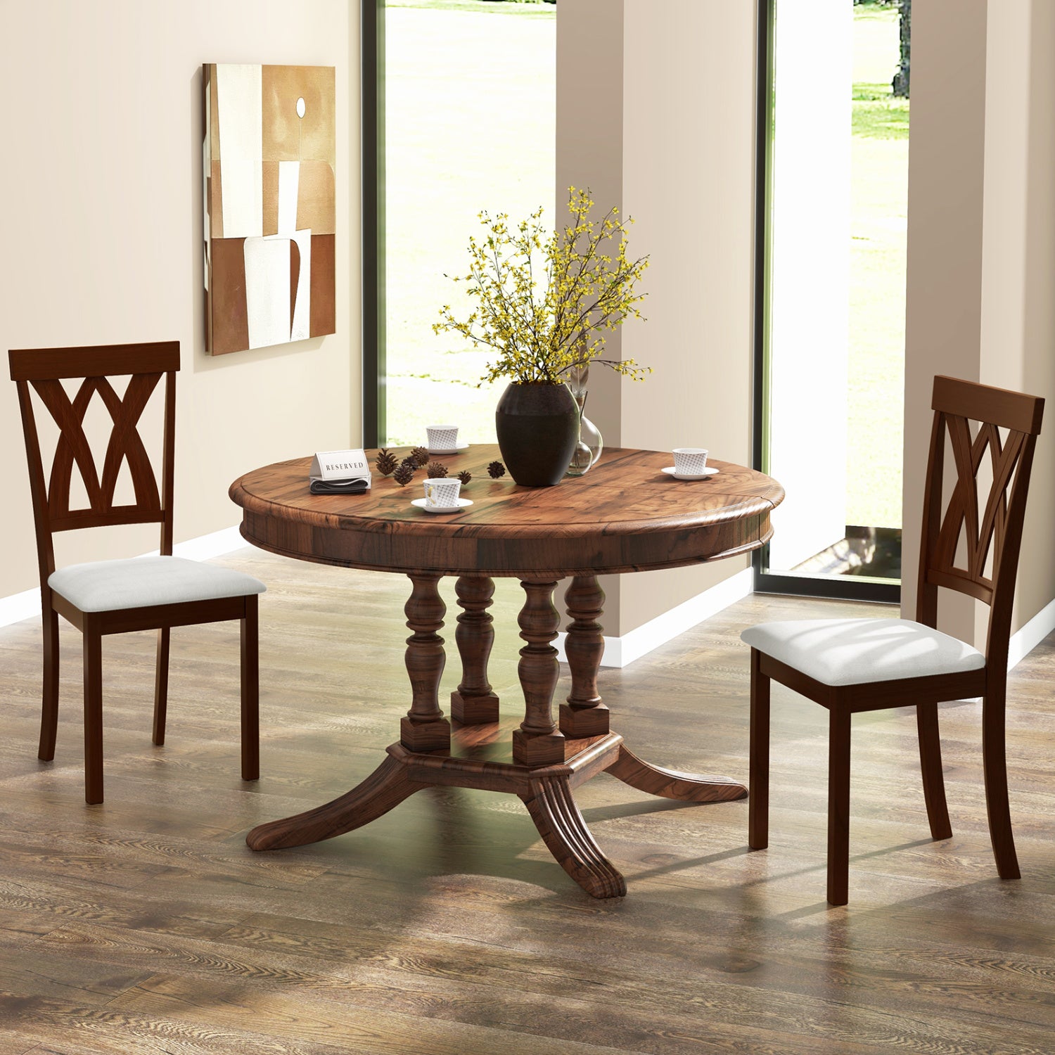 Set Of 2 Wood Kitchen Chairs, Faux Leather Upholstered Seat, Beige Dining Chairs at Gallery Canada