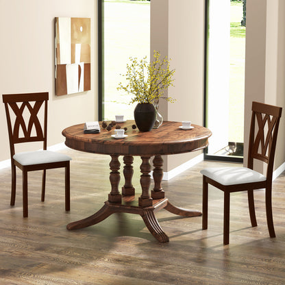 Set Of 2 Wood Kitchen Chairs, Faux Leather Upholstered Seat, Beige Dining Chairs at Gallery Canada