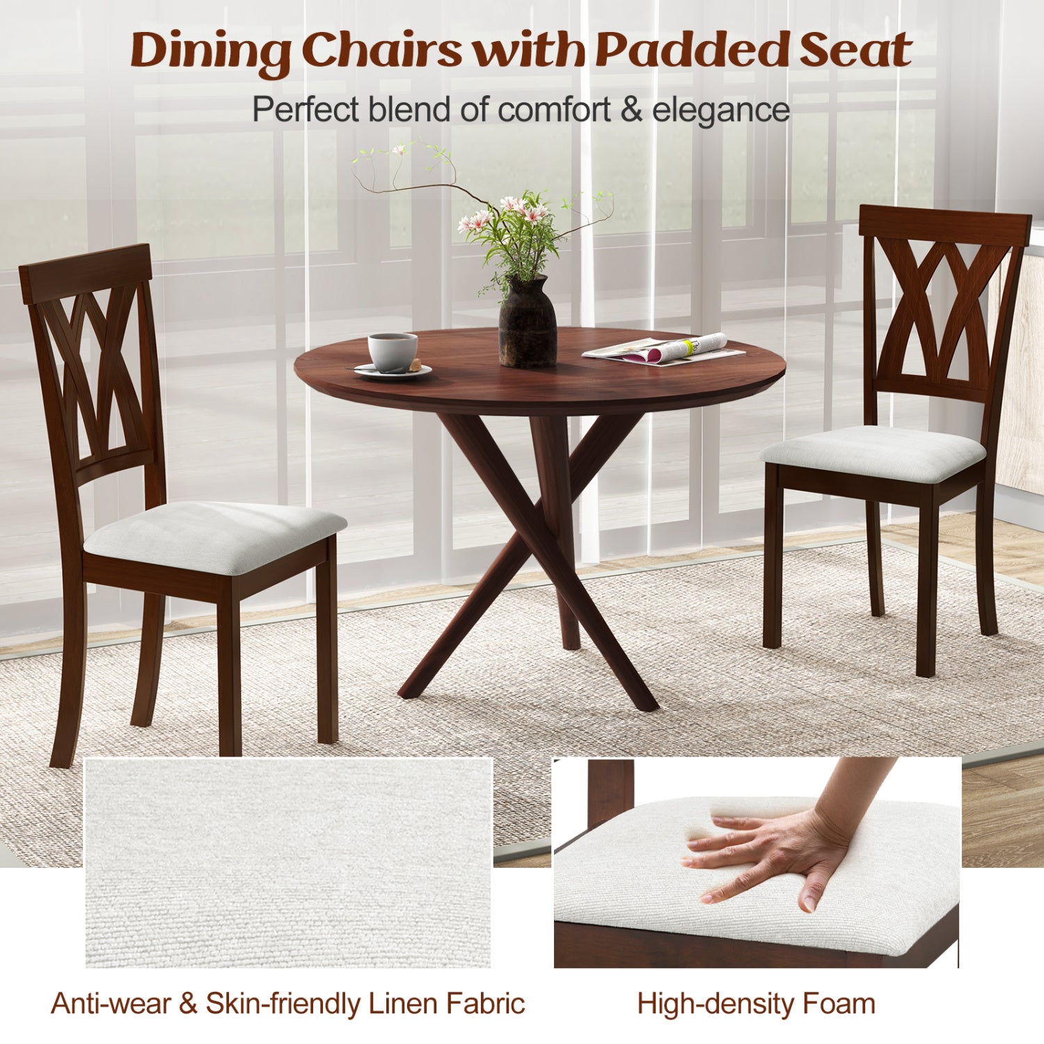 Set Of 2 Wood Kitchen Chairs, Faux Leather Upholstered Seat, Beige Dining Chairs at Gallery Canada