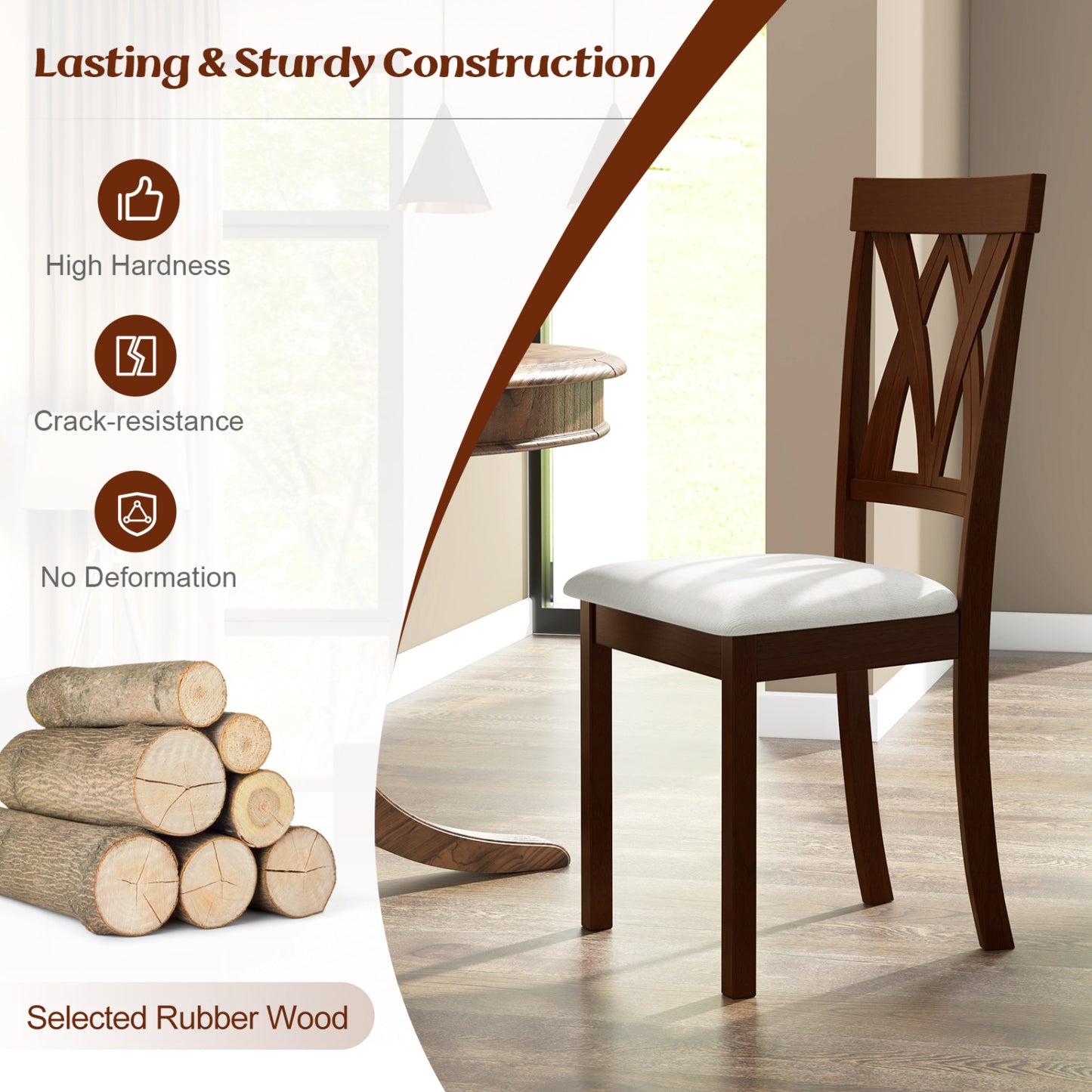 Set Of 2 Wood Kitchen Chairs, Faux Leather Upholstered Seat, Beige Dining Chairs at Gallery Canada