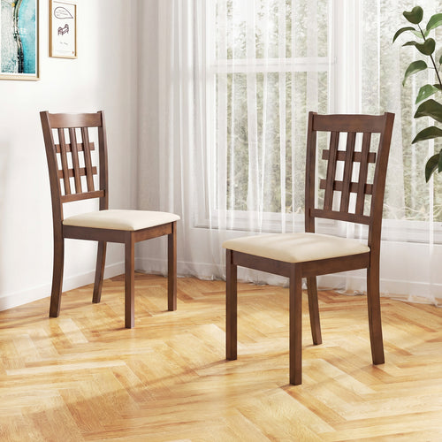 Set Of 2 Wood Kitchen Chairs, Faux Leather Upholstered Seat, Coffee