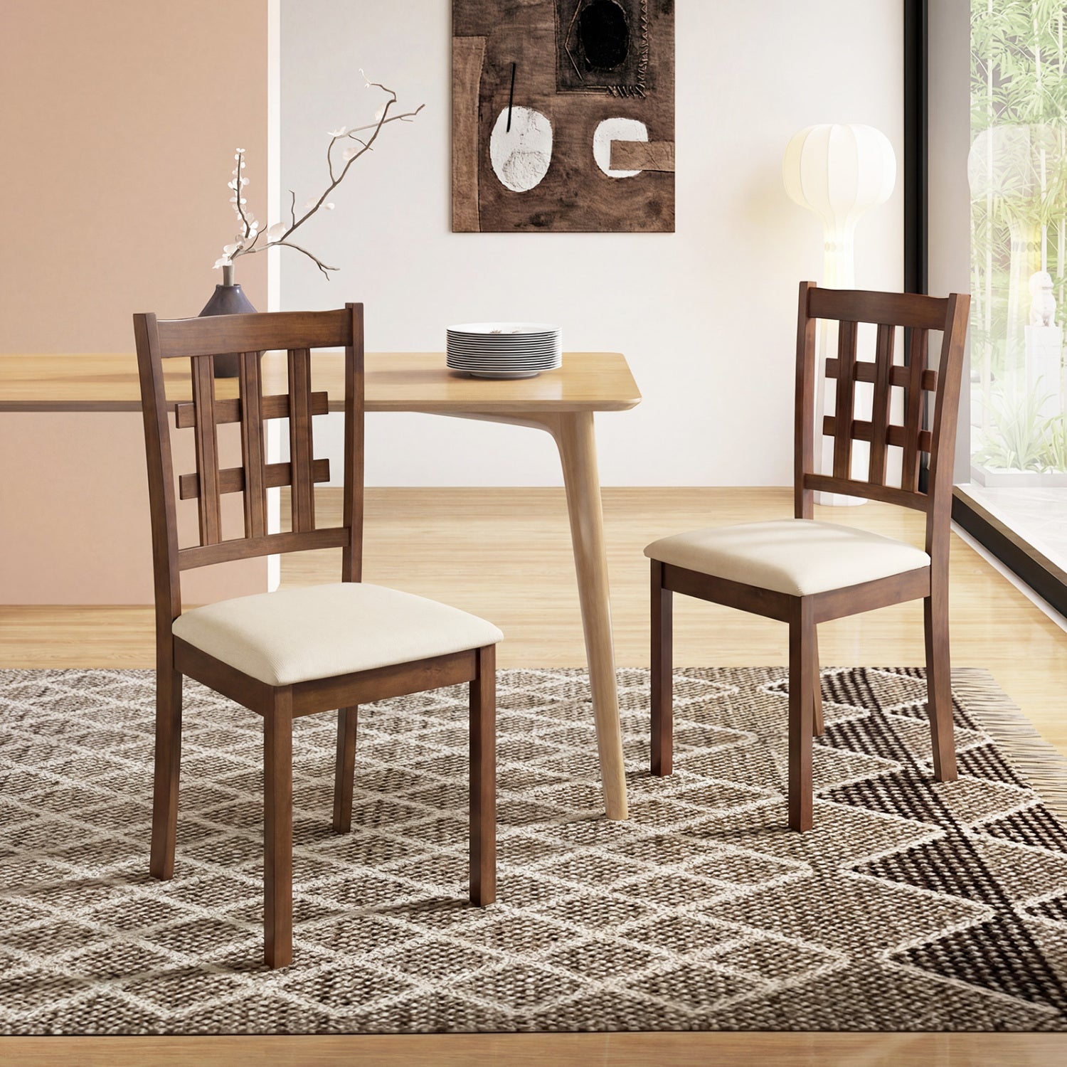 Set Of 2 Wood Kitchen Chairs, Faux Leather Upholstered Seat, Coffee Dining Chairs at Gallery Canada