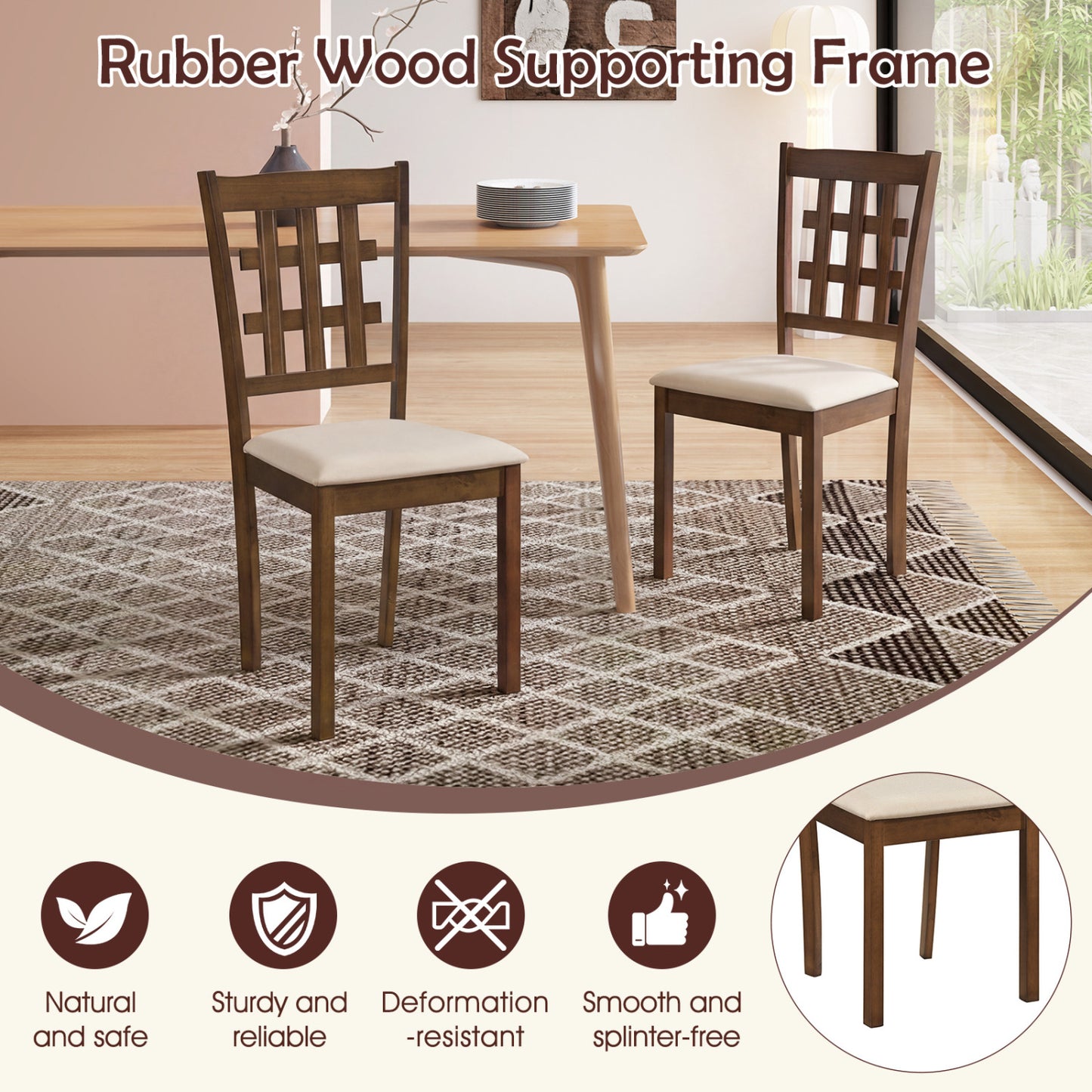 Set Of 2 Wood Kitchen Chairs, Faux Leather Upholstered Seat, Coffee Dining Chairs at Gallery Canada