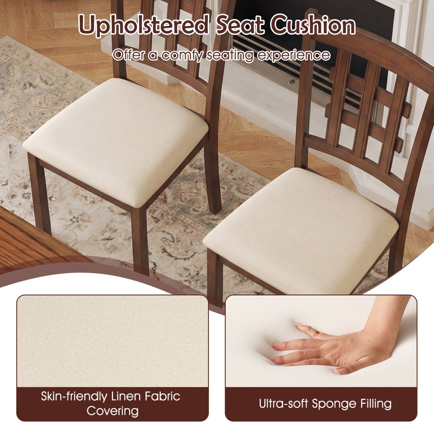 Set Of 2 Wood Kitchen Chairs, Faux Leather Upholstered Seat, Coffee Dining Chairs at Gallery Canada