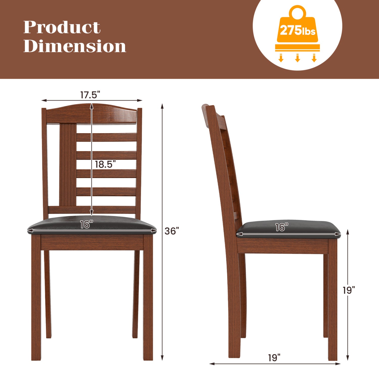 Set of 2 Wood Kitchen Chairs with Faux Leather Upholstered Seat, Black Dining Chairs at Gallery Canada
