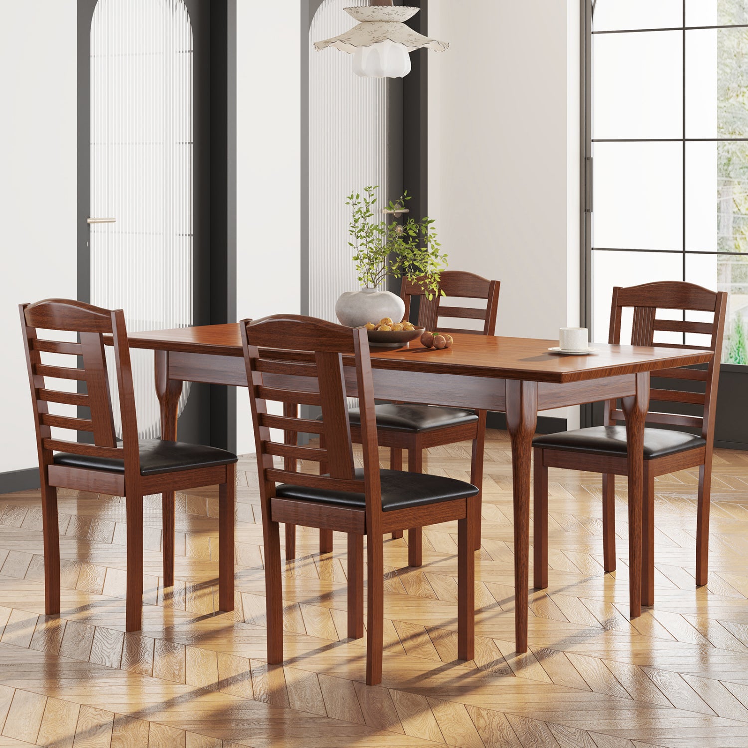 Set of 2 Wood Kitchen Chairs with Faux Leather Upholstered Seat, Black Dining Chairs at Gallery Canada