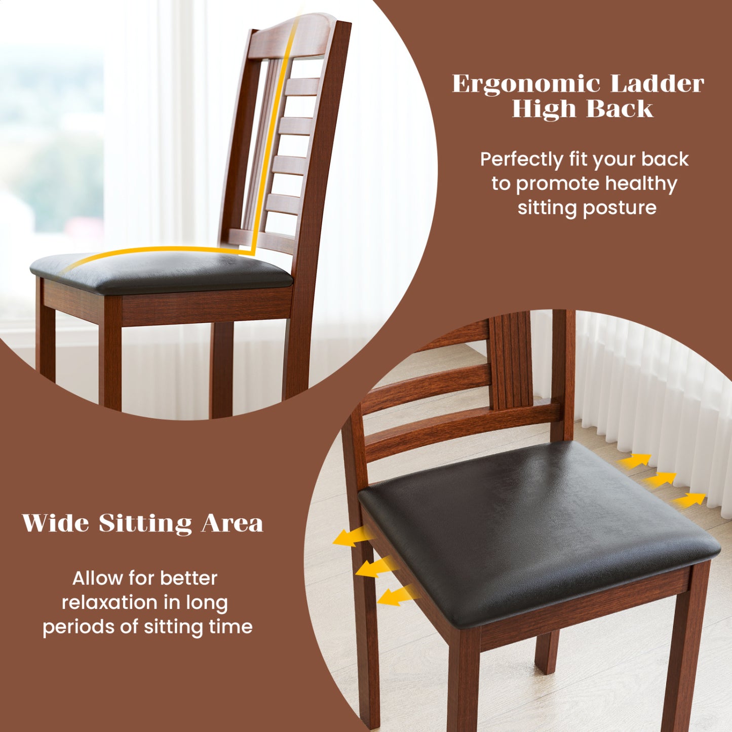 Set of 2 Wood Kitchen Chairs with Faux Leather Upholstered Seat, Black Dining Chairs at Gallery Canada