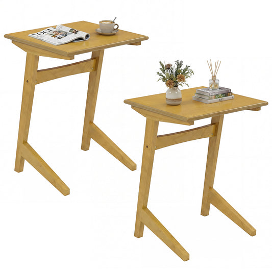 Set Of 2 Wood C-Shaped Side Tables, Wood Veneered Top, Natural End & Side Tables Natural at Gallery Canada