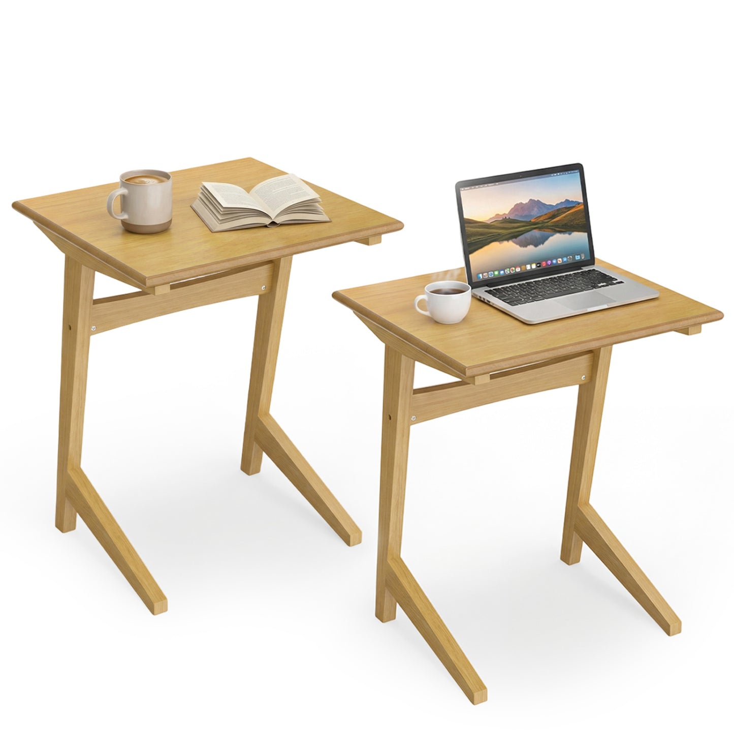 Set Of 2 Wood C-Shaped Side Tables, Wood Veneered Top, Natural End & Side Tables at Gallery Canada