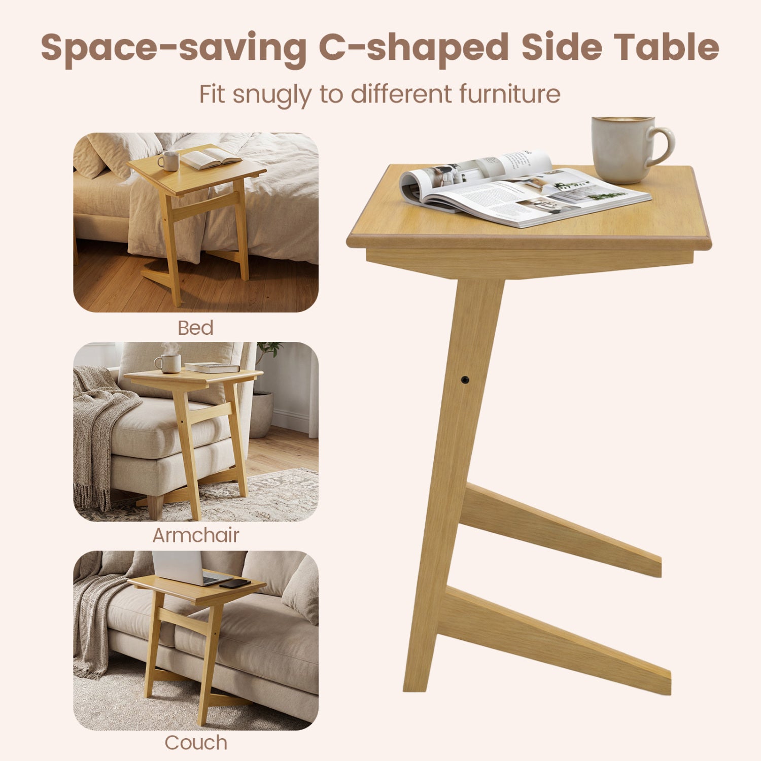 Set Of 2 Wood C-Shaped Side Tables, Wood Veneered Top, Natural End & Side Tables at Gallery Canada