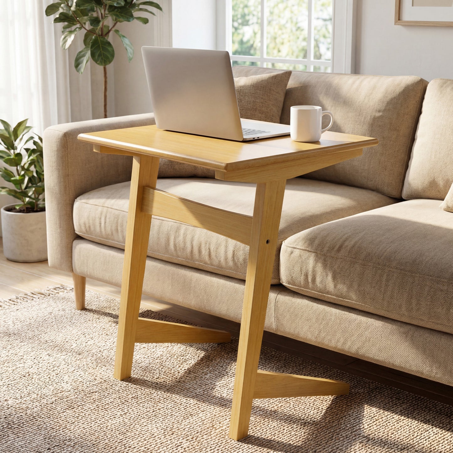 Set Of 2 Wood C-Shaped Side Tables, Wood Veneered Top, Natural End & Side Tables at Gallery Canada