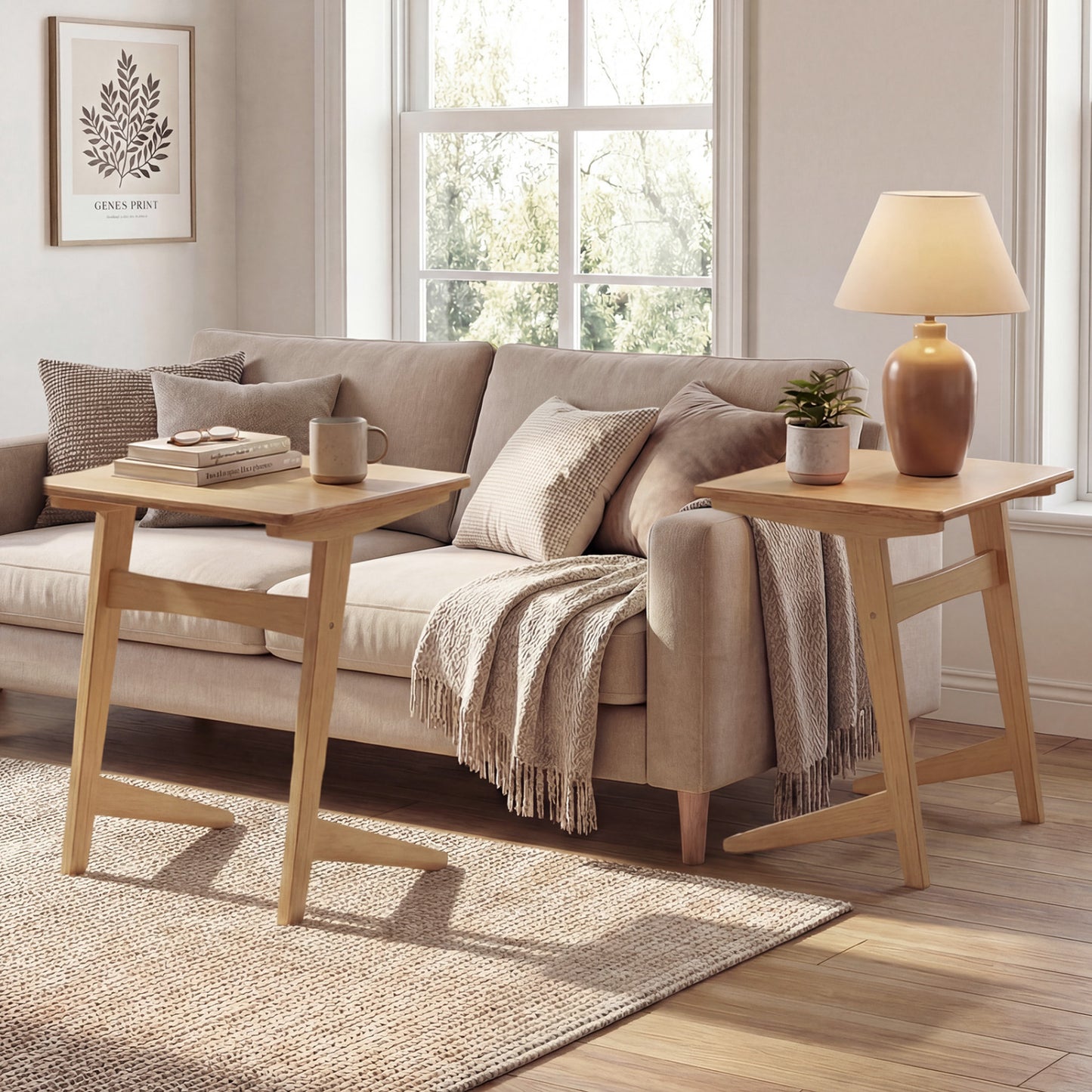 Set Of 2 Wood C-Shaped Side Tables, Wood Veneered Top, Natural End & Side Tables at Gallery Canada