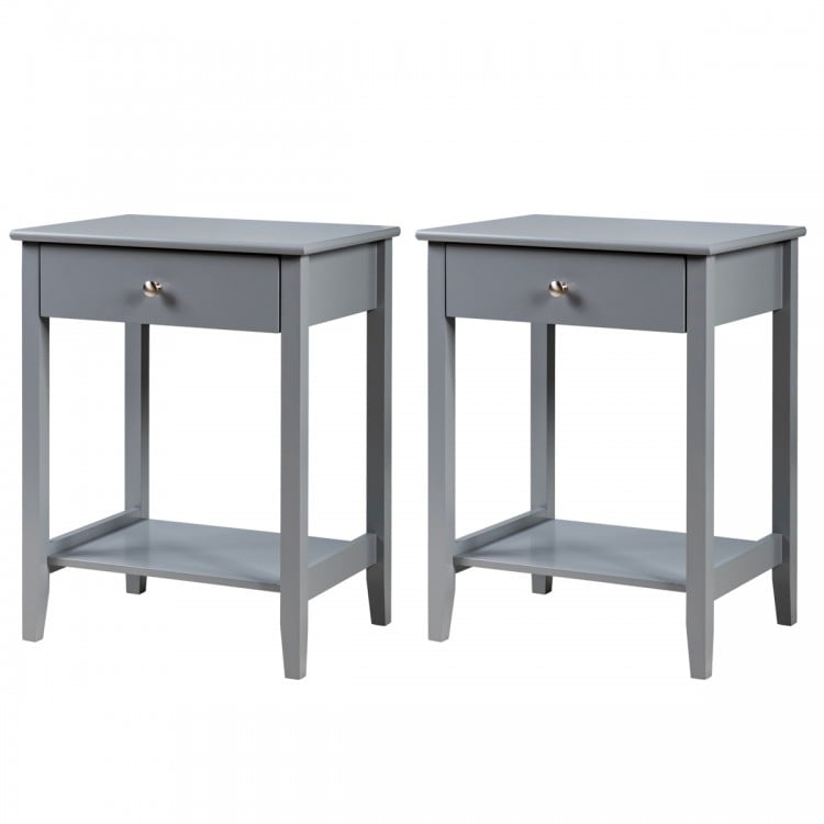 Set Of 2 Wooden Bedside Sofa Table, Gray