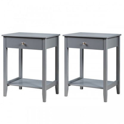 Set Of 2 Wooden Bedside Sofa Table, Gray