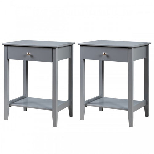 Set of 2 Wooden Bedside Sofa Table, Gray