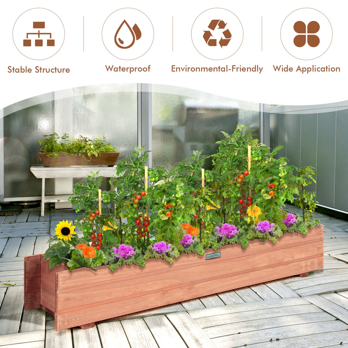 Set Of 2 Wooden Raised Garden Bed, Brown
