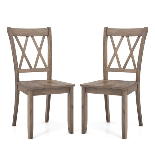 Set of 2 Wooden Dining Chairs, Mid Century Farmhouse Retro, Brown