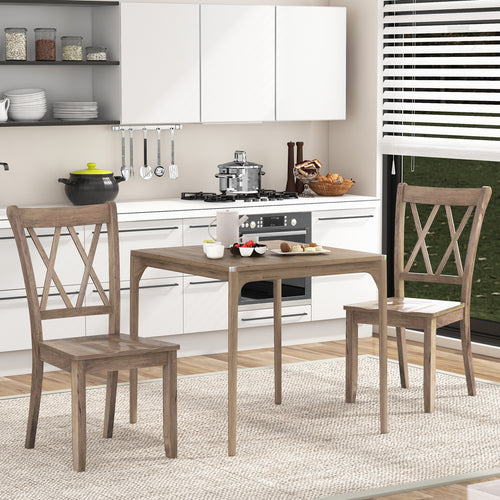 Set of 2 Wooden Dining Chairs Mid Century Farmhouse Retro Kitchen Chairs, Brown