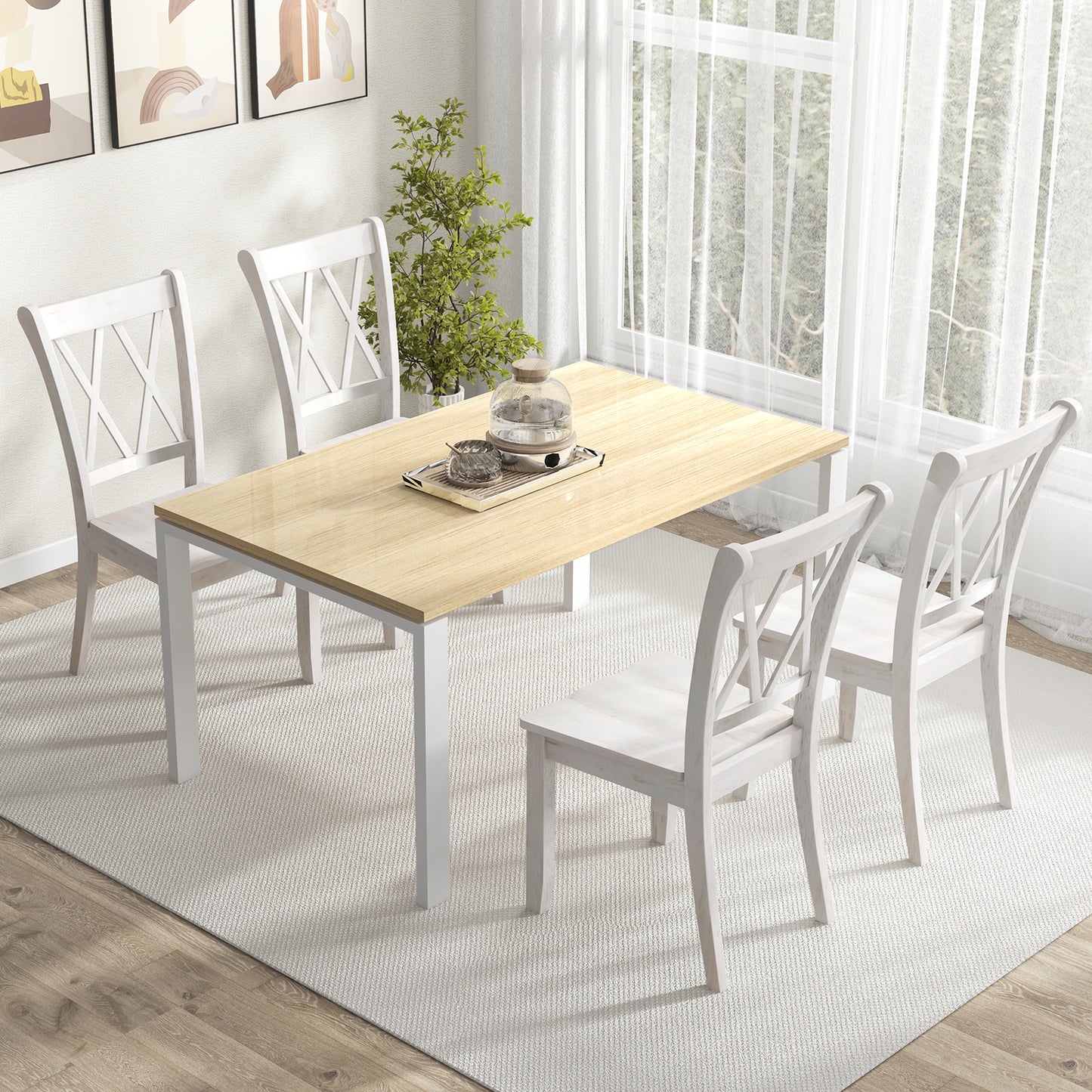 Set of 2 Wooden Dining Chairs Mid Century Farmhouse Retro Kitchen Chairs, White Dining Chairs at Gallery Canada