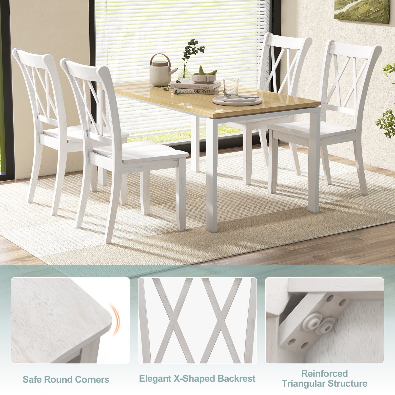 Set of 2 Wooden Dining Chairs Mid Century Farmhouse Retro Kitchen Chairs, White Dining Chairs at Gallery Canada