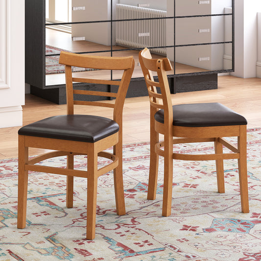 Set of 2 Wooden Dining Chair with Rubber Wood Legs for Restaurant, Brown Dining Chairs Brown at Gallery Canada