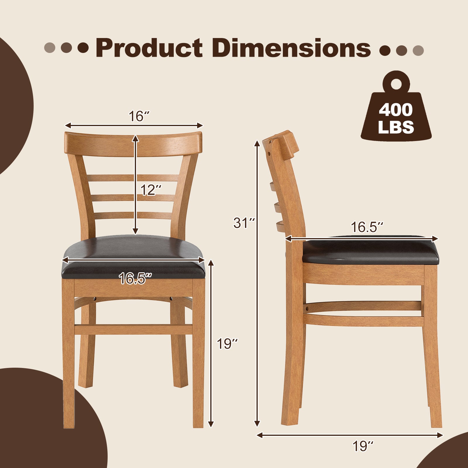 Set of 2 Wooden Dining Chair with Rubber Wood Legs for Restaurant, Brown Dining Chairs at Gallery Canada