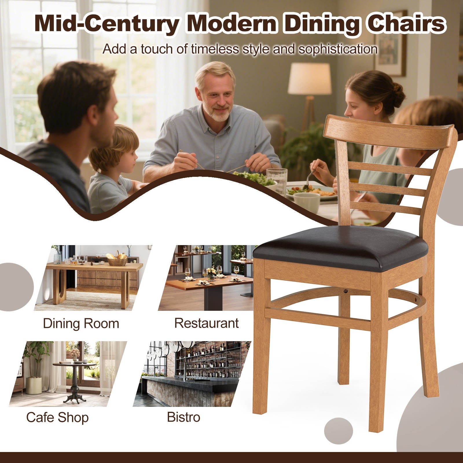 Set of 2 Wooden Dining Chair with Rubber Wood Legs for Restaurant, Brown Dining Chairs at Gallery Canada