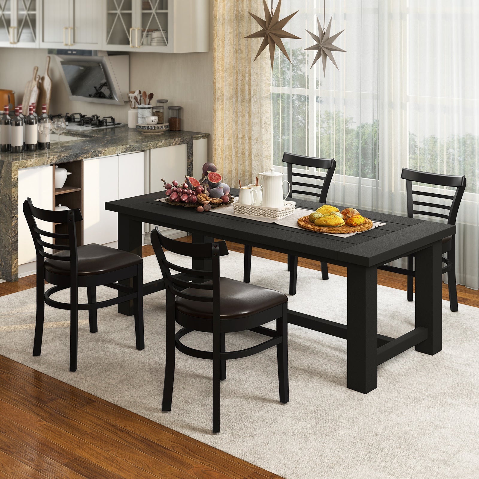 Set of 2 Wooden Dining Chair with Rubber Wood Legs for Restaurant, Black Dining Chairs at Gallery Canada