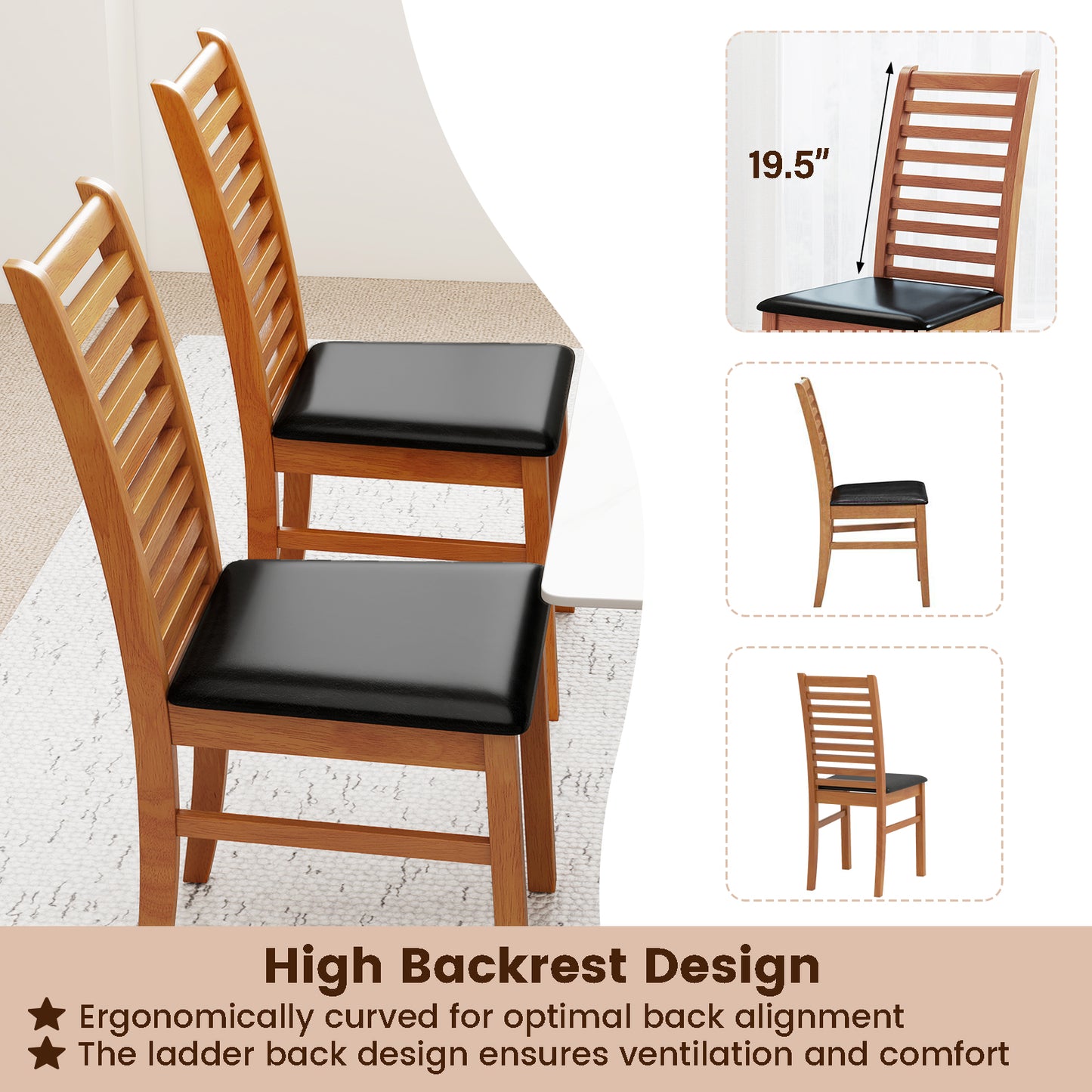 Set of 2 Wooden Dining Chair with Rubber Wood Legs for Living Room, Brown Dining Chairs at Gallery Canada