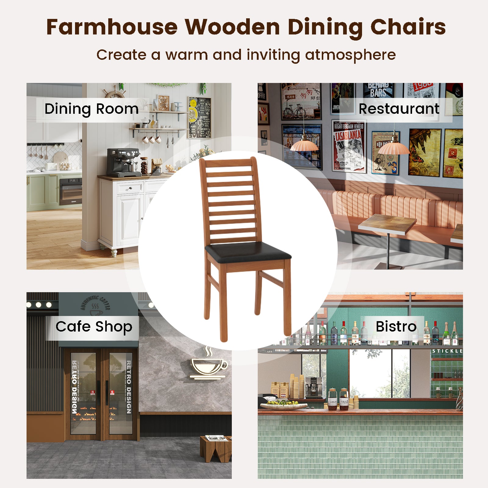 Set of 2 Wooden Dining Chair with Rubber Wood Legs for Living Room, Brown Dining Chairs at Gallery Canada