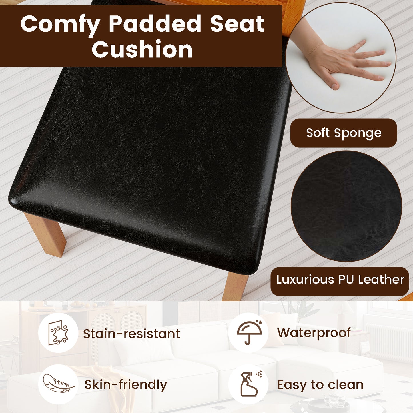 Set of 2 Wooden Dining Chair with Rubber Wood Legs for Living Room, Brown Dining Chairs at Gallery Canada