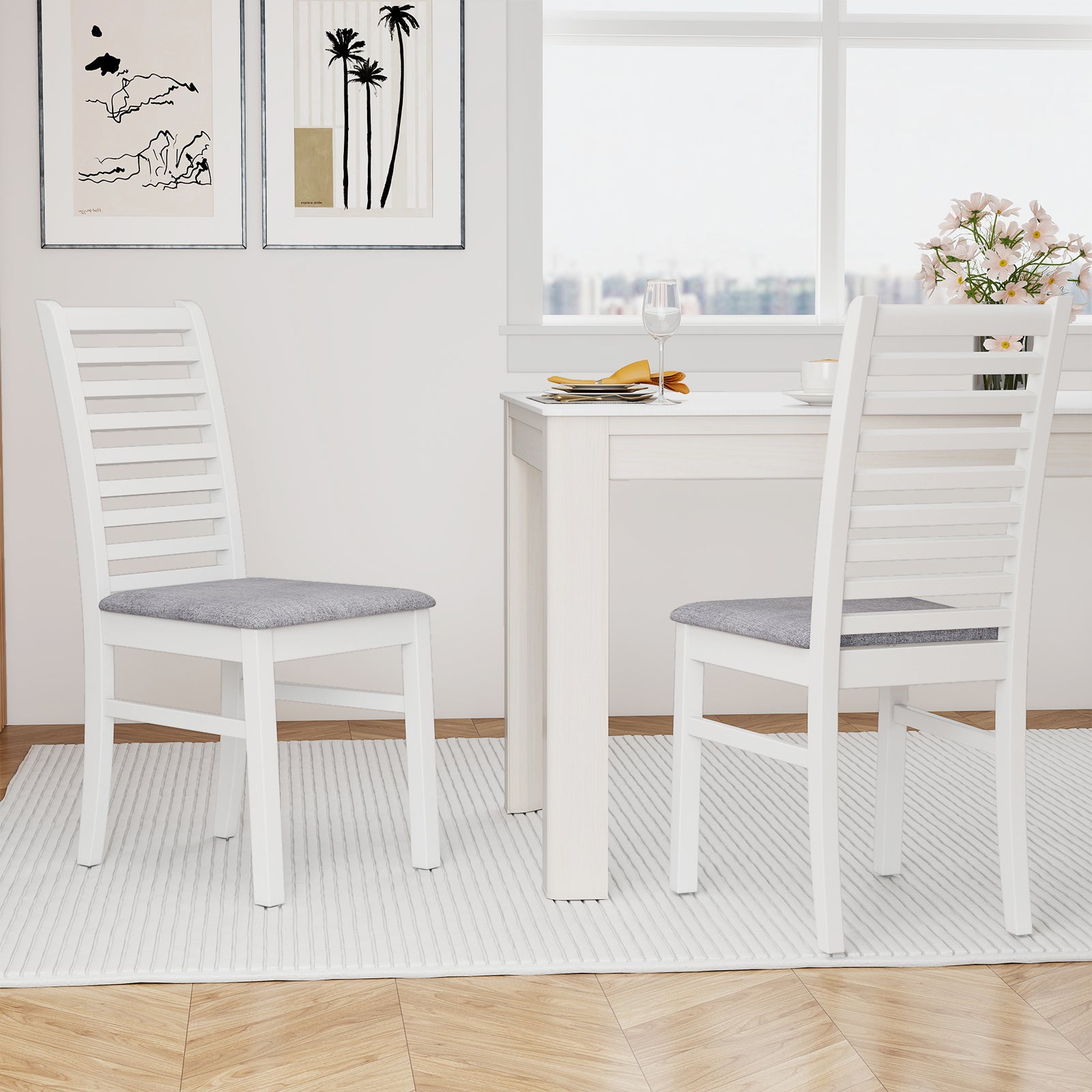 Set of 2 Wooden Dining Chair with Rubber Wood Legs for Living Room, White Dining Chairs at Gallery Canada