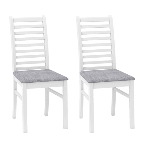 Set of 2 Wooden Dining Chairs, Rubber Wood Legs, White