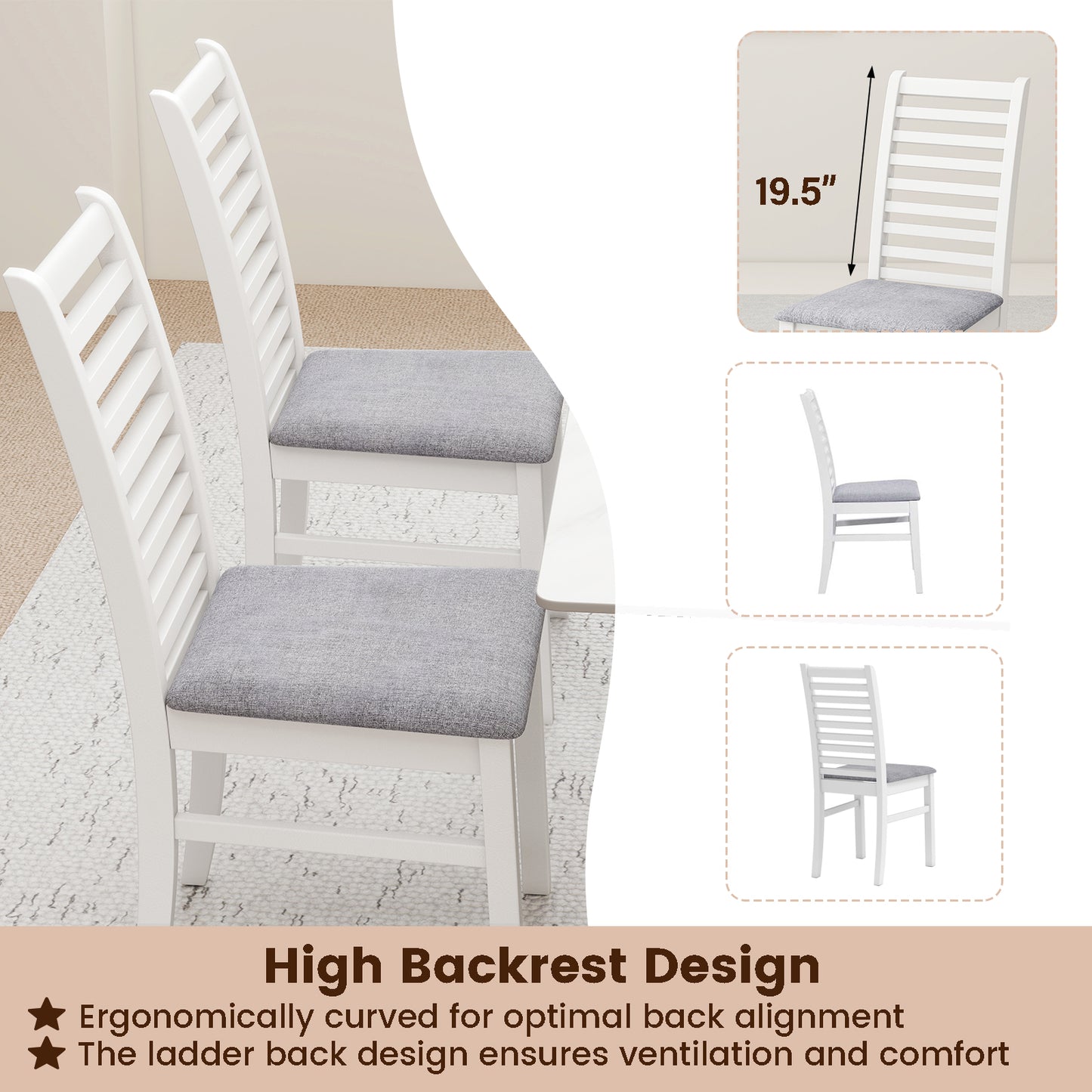 Set of 2 Wooden Dining Chair with Rubber Wood Legs for Living Room, White Dining Chairs at Gallery Canada