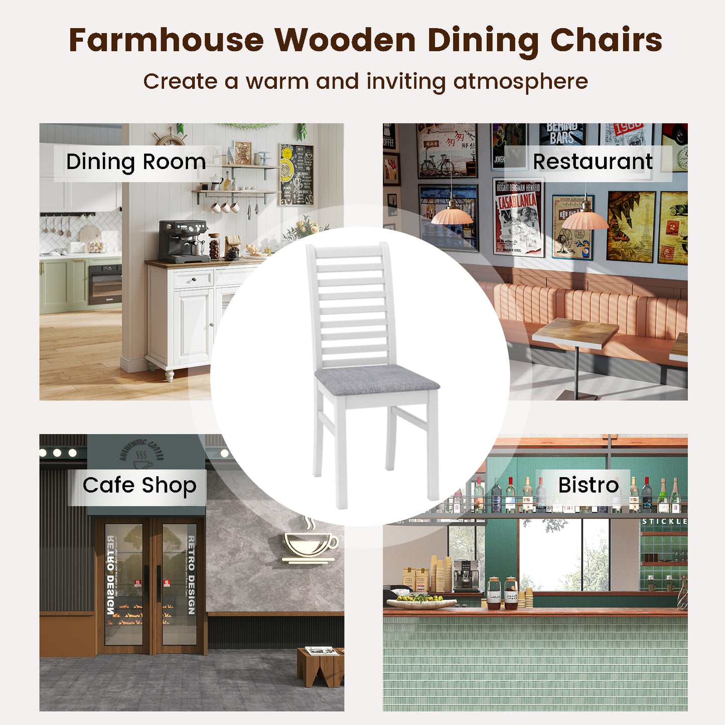 Set of 2 Wooden Dining Chair with Rubber Wood Legs for Living Room, White Dining Chairs at Gallery Canada