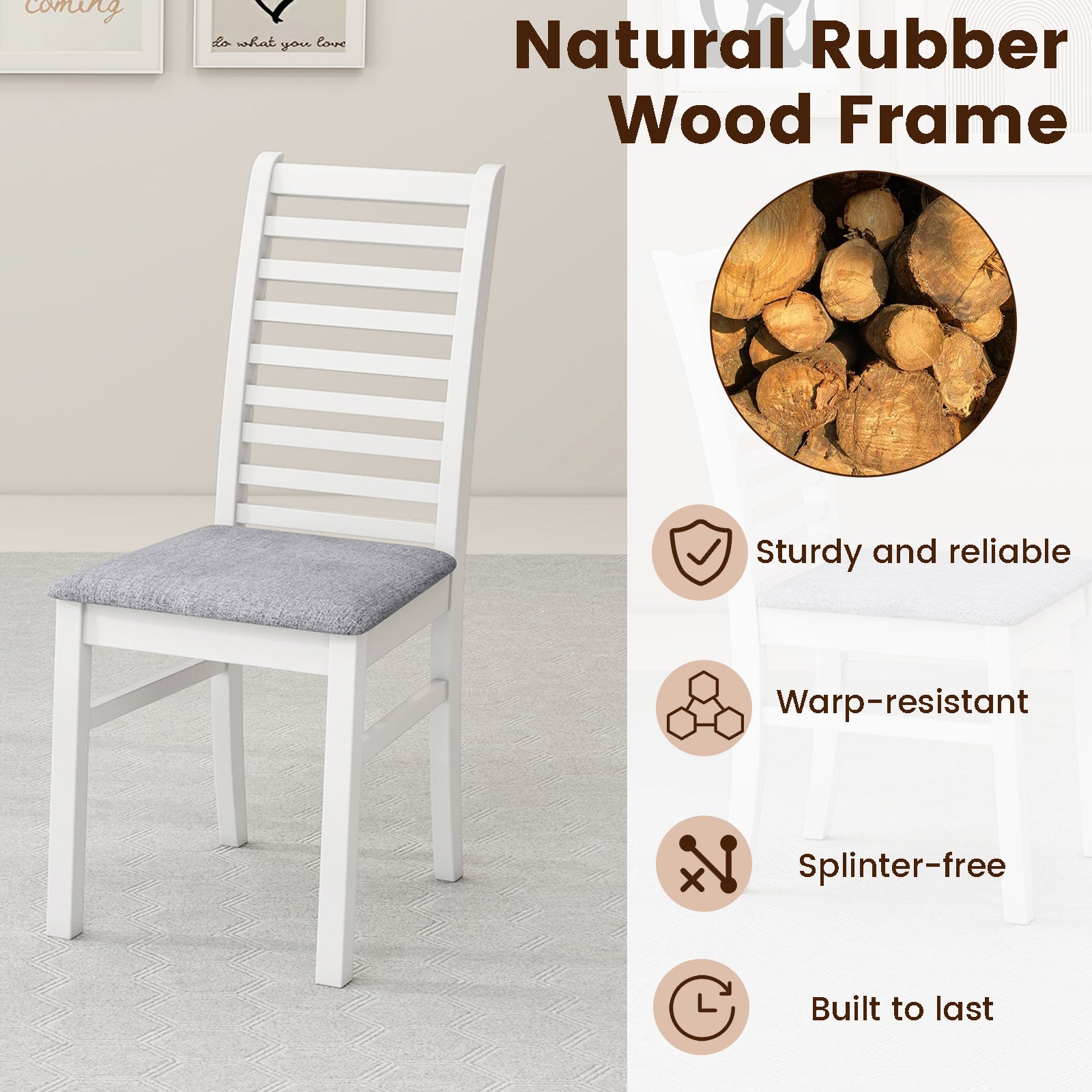 Set of 2 Wooden Dining Chair with Rubber Wood Legs for Living Room, White Dining Chairs at Gallery Canada