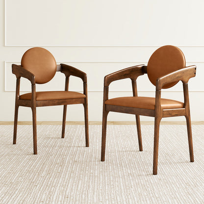 Set of 2 Wooden Dining Chair PU Leather Upholstered Armchairs, Brown Dining Chairs at Gallery Canada