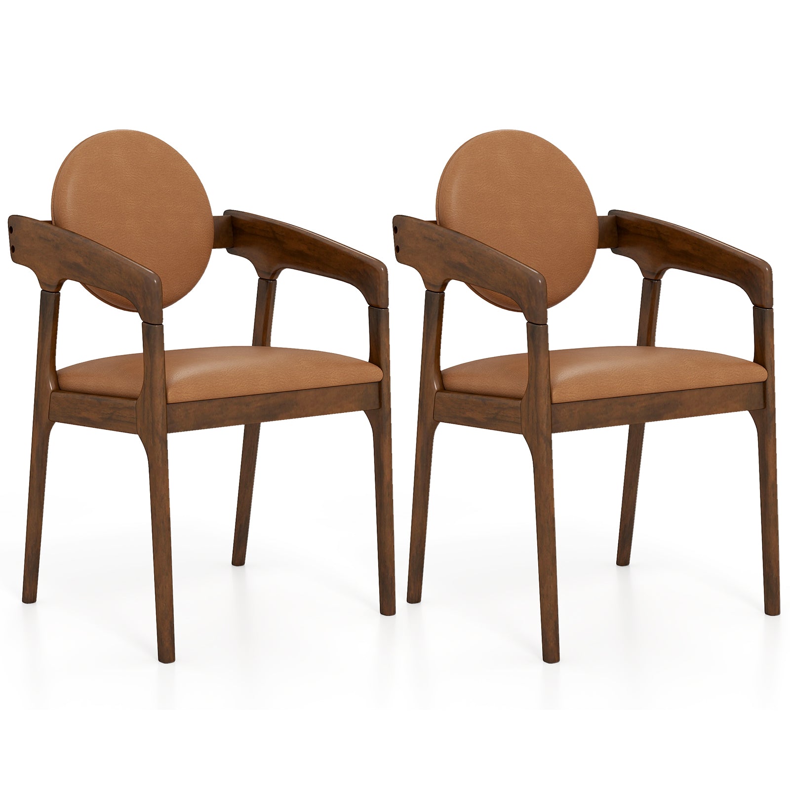Set of 2 Wooden Dining Chairs, PU Leather Upholstered Armchairs, Brown Dining Chairs at Gallery Canada