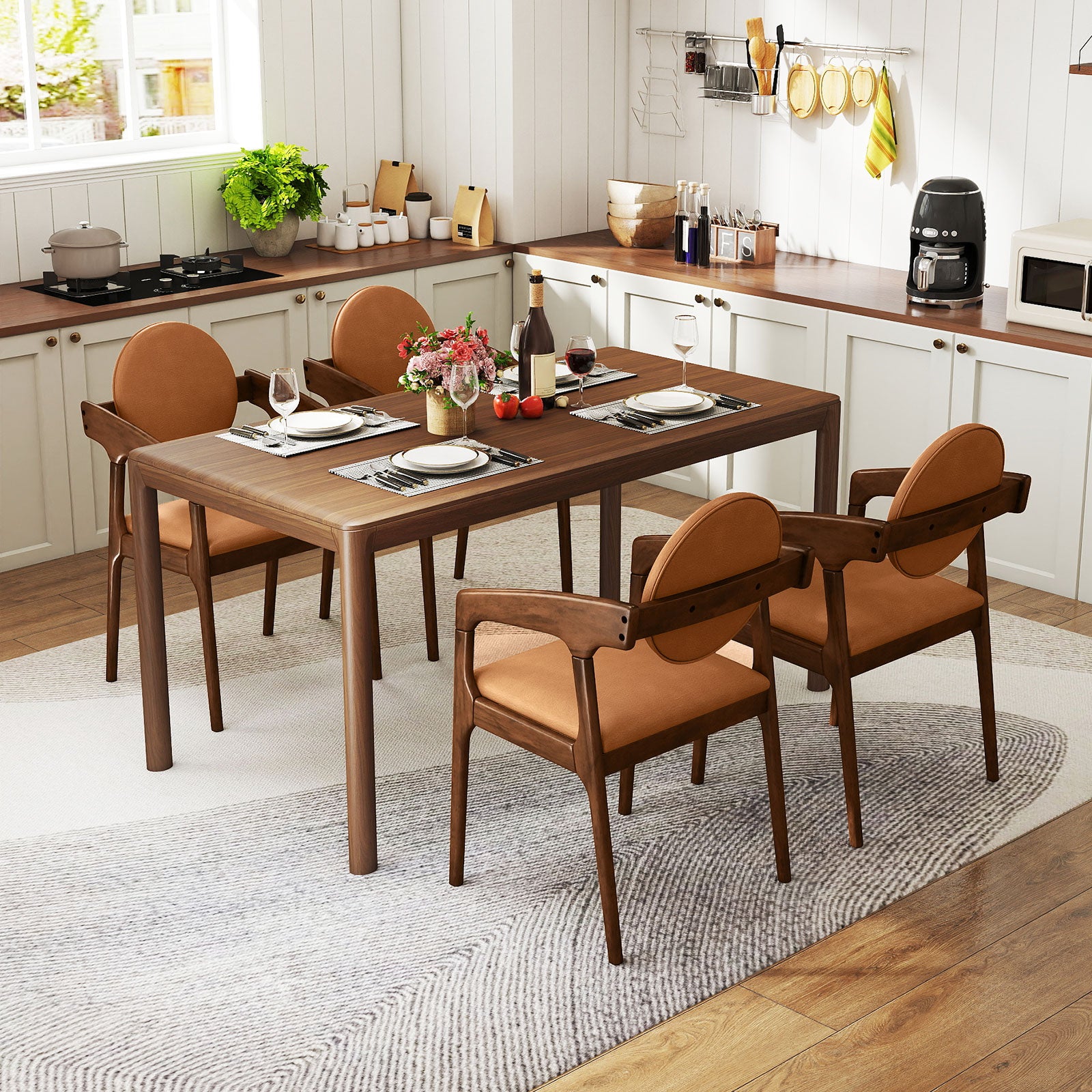 Set of 2 Wooden Dining Chair PU Leather Upholstered Armchairs, Brown Dining Chairs at Gallery Canada