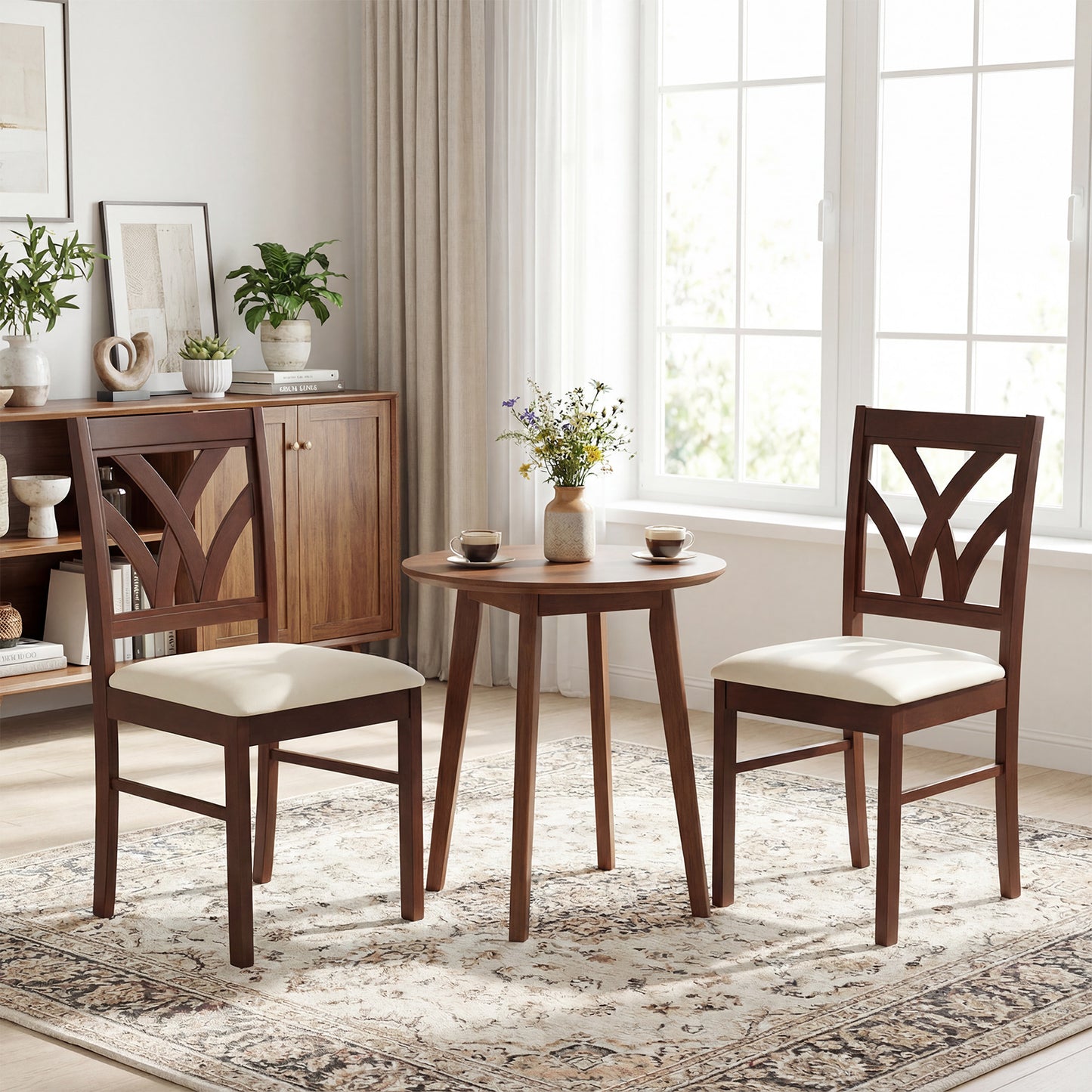 Set of 2 Wooden Dining Chairs Upholstered with Hollowed Backrest and Soft Padded Seat, Brown Dining Chairs at Gallery Canada