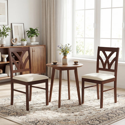 Set of 2 Wooden Dining Chairs Upholstered with Hollowed Backrest and Soft Padded Seat, Brown Dining Chairs Brown at Gallery Canada