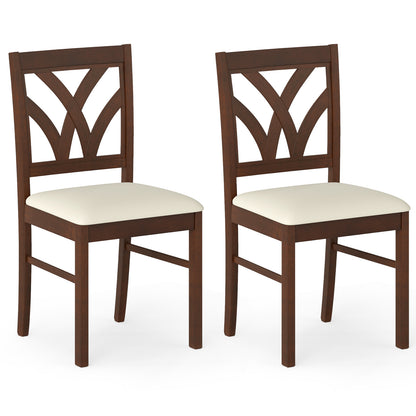 Set of 2 Wooden Dining Chairs Upholstered with Hollowed Backrest and Soft Padded Seat, Brown Dining Chairs at Gallery Canada