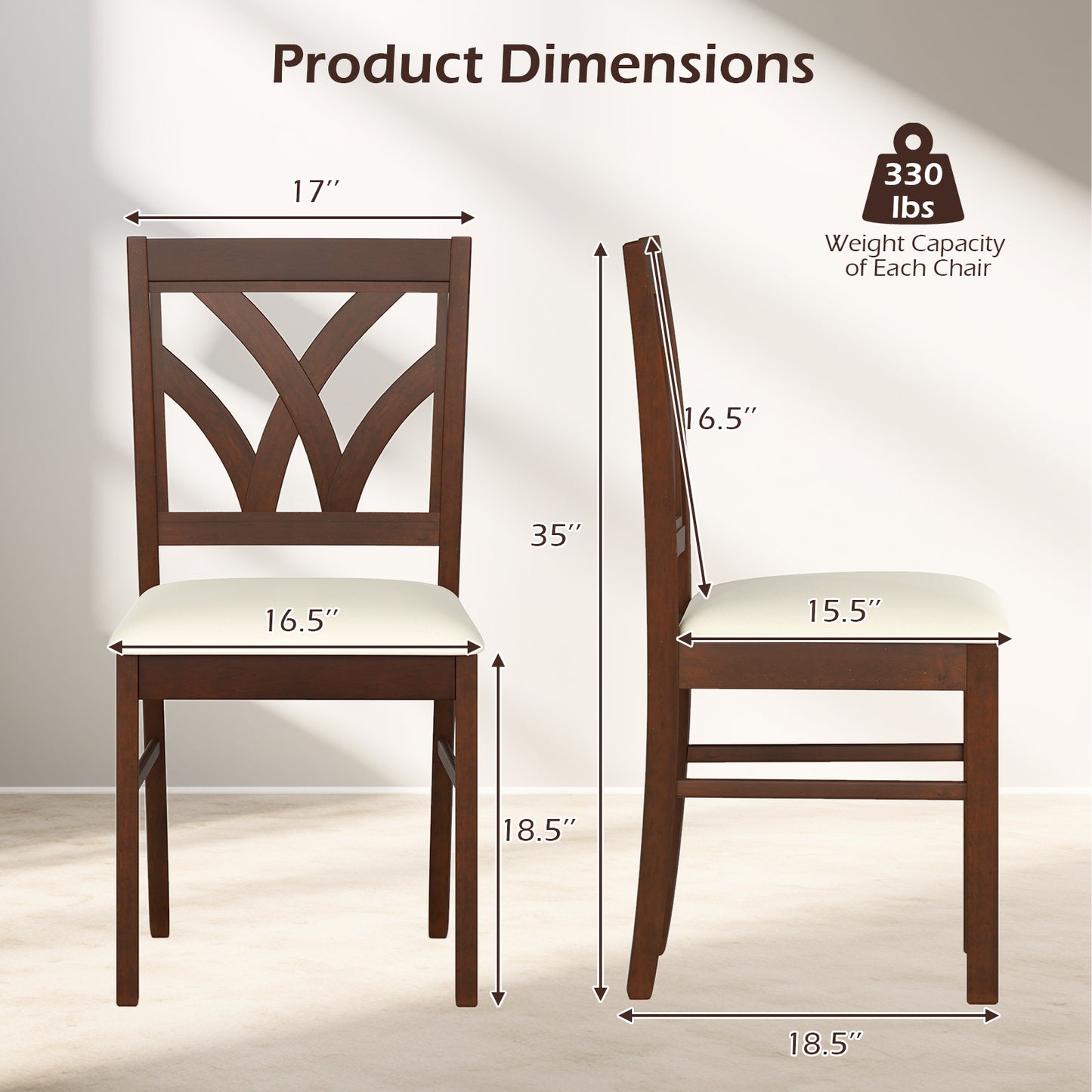 Set of 2 Wooden Dining Chairs Upholstered with Hollowed Backrest and Soft Padded Seat, Brown Dining Chairs at Gallery Canada