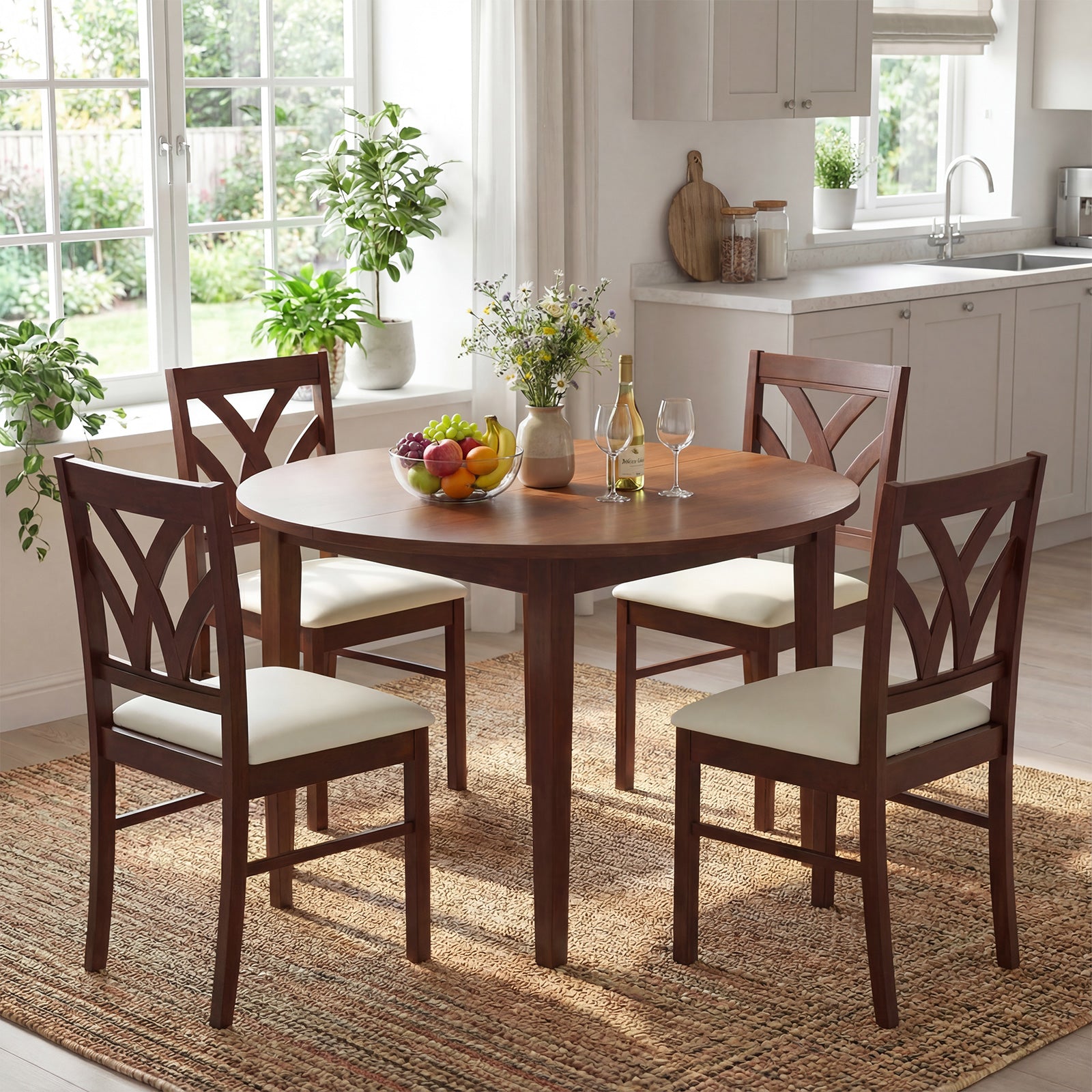 Set of 2 Wooden Dining Chairs Upholstered with Hollowed Backrest and Soft Padded Seat, Brown Dining Chairs at Gallery Canada
