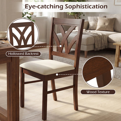 Set of 2 Wooden Dining Chairs Upholstered with Hollowed Backrest and Soft Padded Seat, Brown Dining Chairs at Gallery Canada
