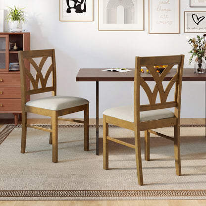 Set of 2 Wooden Dining Chairs Upholstered with Hollowed Backrest and Soft Padded Seat, Oak Dining Chairs at Gallery Canada