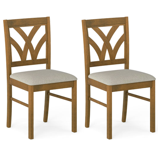 Set of 2 Wooden Dining Chairs Upholstered with Hollowed Backrest and Soft Padded Seat, Oak Dining Chairs Oak at Gallery Canada